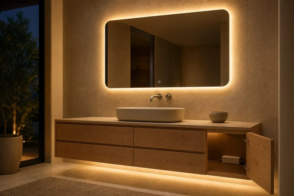Illustration: back-lit bathroom mirror with a touch switch