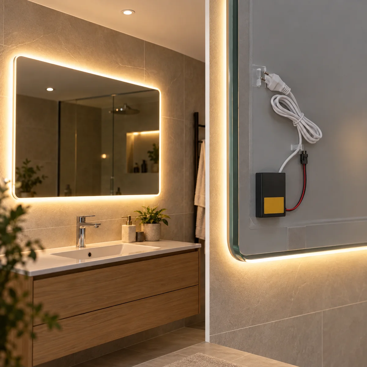 12V 12W One-Touch Mirror Touch Switch, Black Case - in use (illustration)
