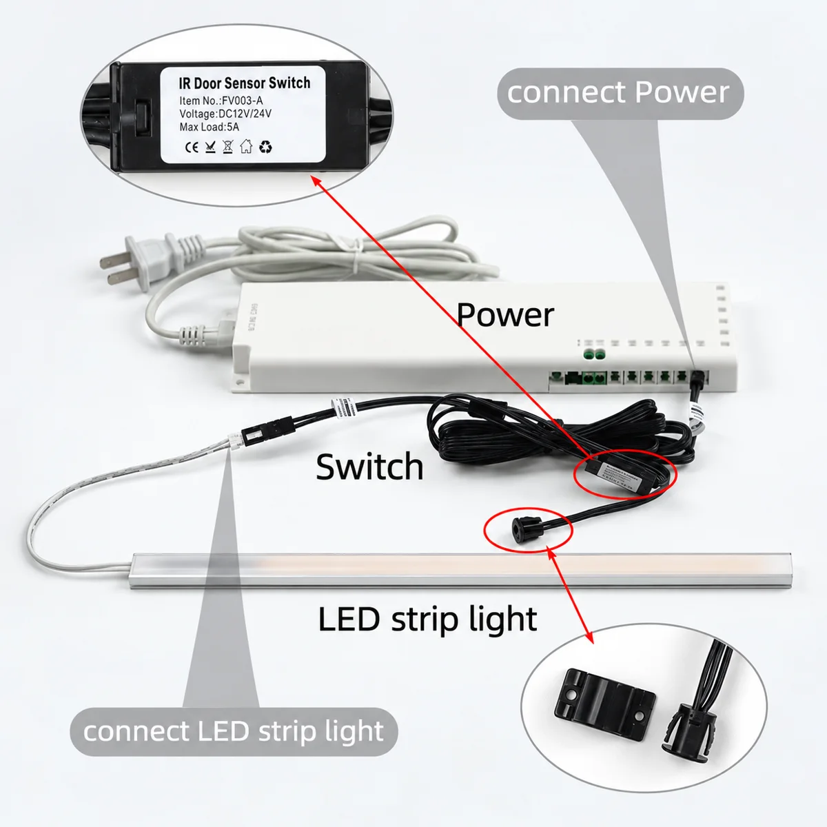 FVD03-A-V2 Infrared Door Sensor Switch, 12/24V 60W - photo 3