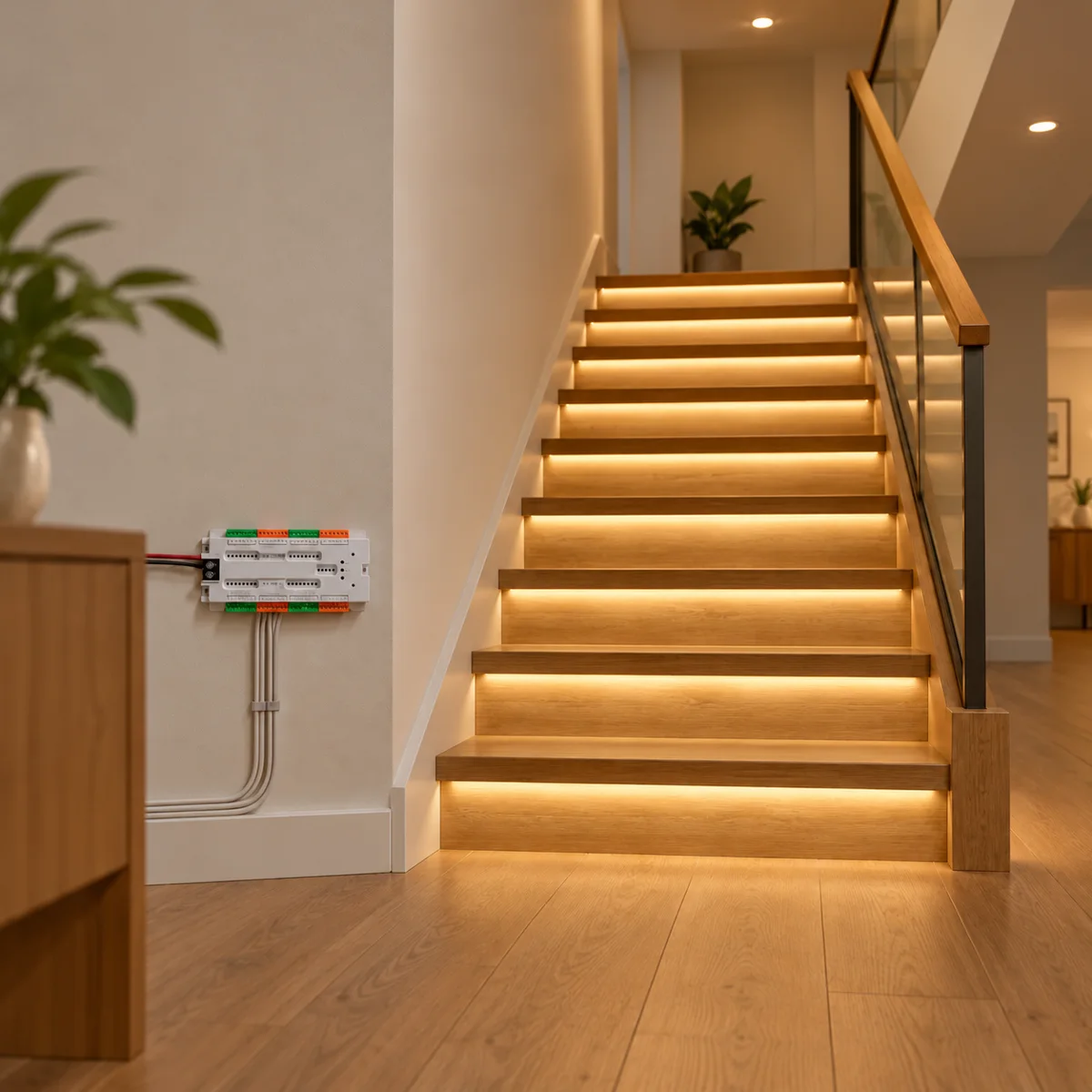 UL1032 32-Channel Stair Lighting Controller, 12/24V DC - in use (illustration)