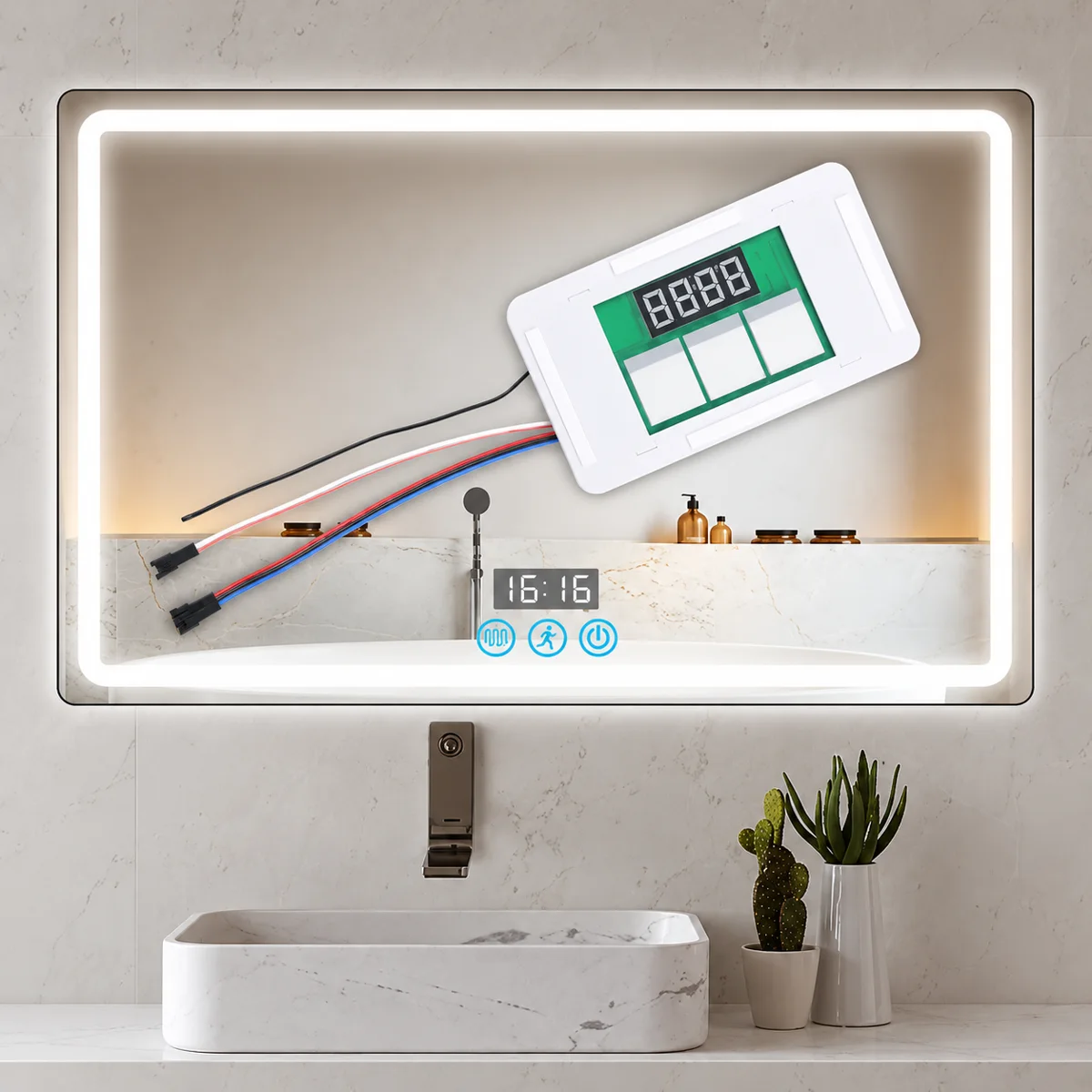 SYSK-CQ21LD-01 Mirror Switch, Time/Temp Display, Anti-Fog, 12V - photo 3