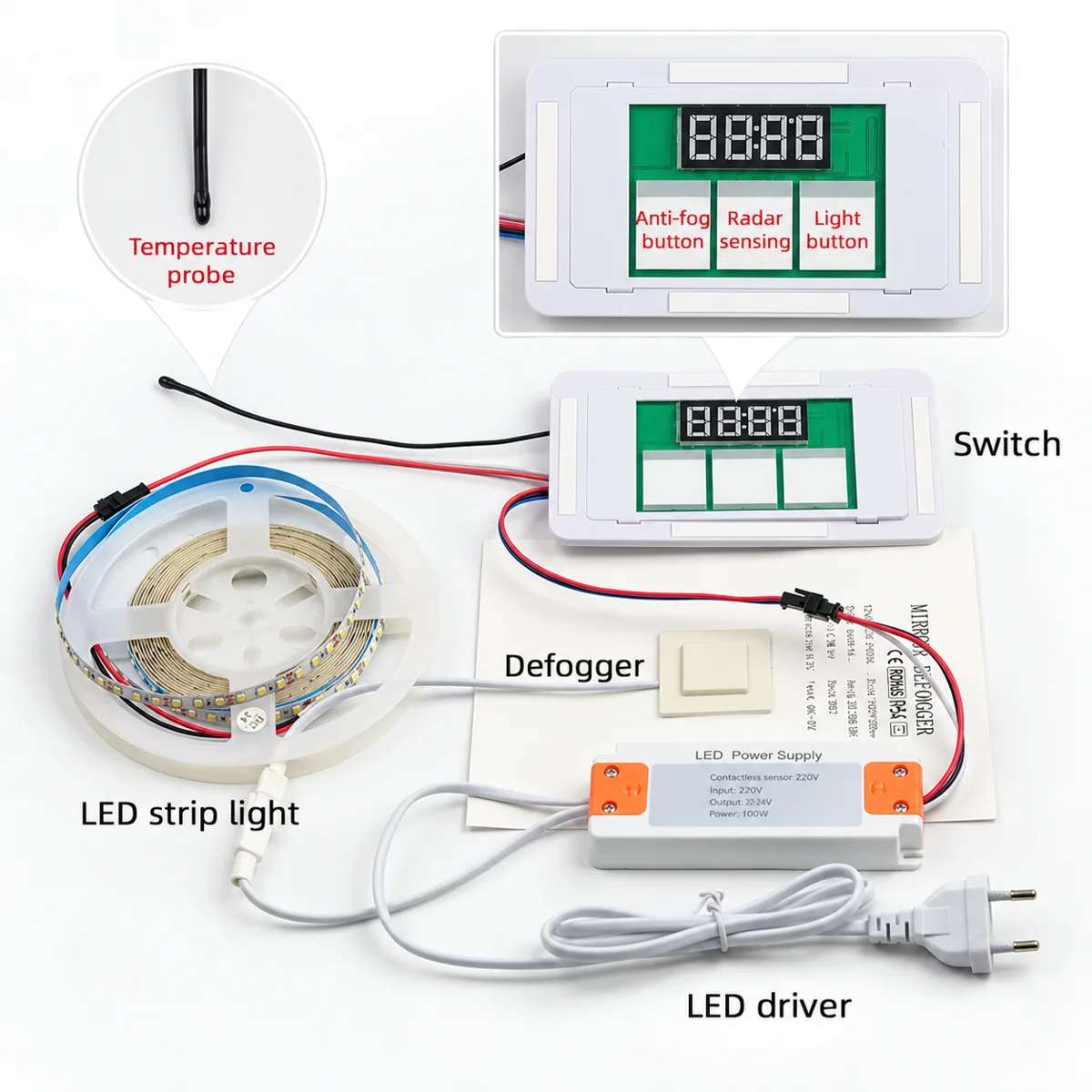 SYSK-CQ21LD-01 Mirror Switch, Time/Temp Display, Anti-Fog, 12V - photo 4