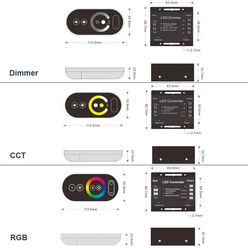 RF433 6-Key Touch Remote LED Dimmer, 12-24V 18A - photo 3