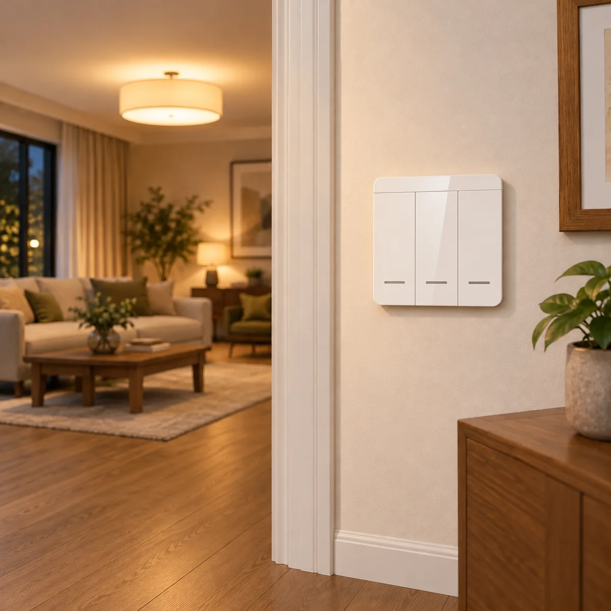 Wireless Remote Wall Switch with Receiver, 1, 2 or 3 Keys - in use (illustration)